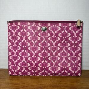Coach Peyton Large Tech Travel Tablet Pouch Bag Dark Pink & White